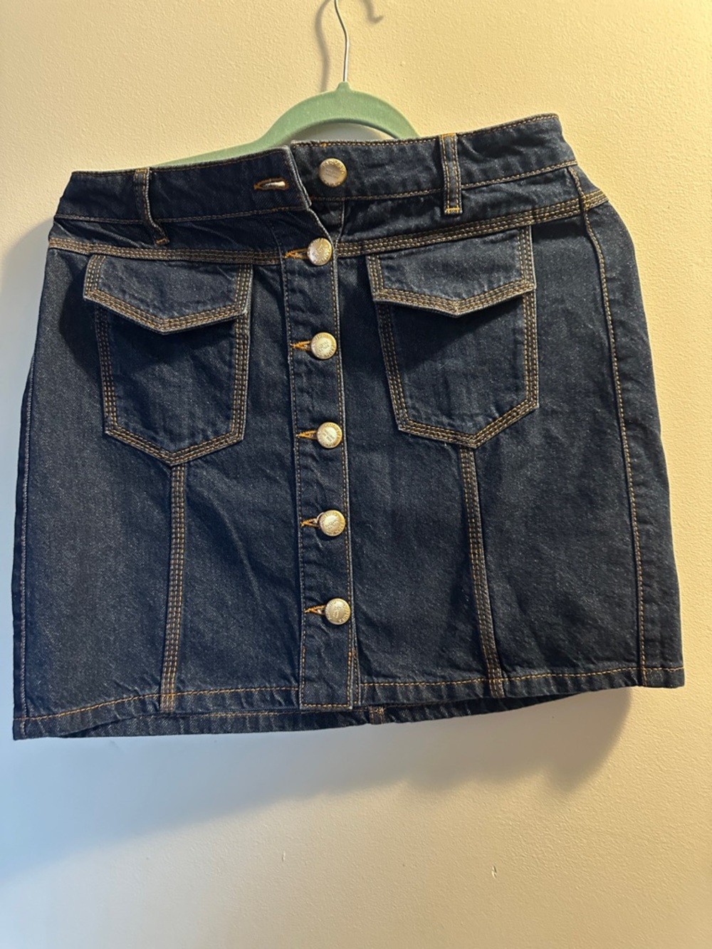 FARM Rio Dark Blue Button-Front Denim Mini Skirt
